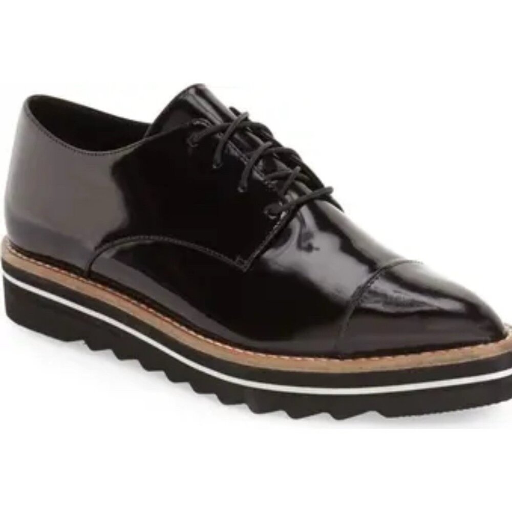 Vince Alanis Black Patent Leather Pointed Toe Oxford Loafers Sz 7/37 Shoes